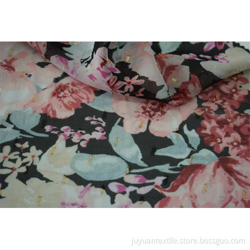 Polyester Gold Lurex Swiss Dot Clip Jacquard Fabric